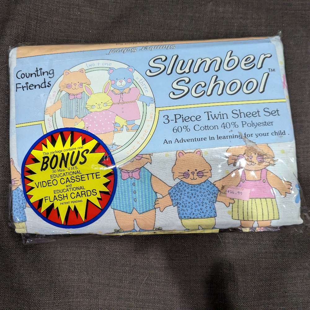 Vintage Counting Friends Slumber School Twin Sheet Set NIP